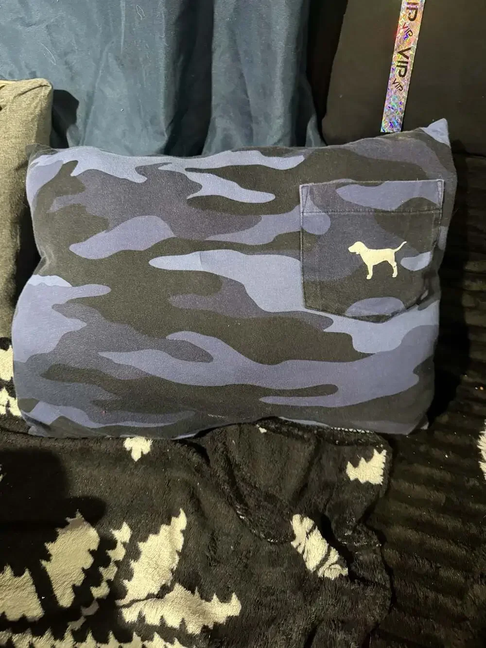 Victoria's Secret PINK Blue Camo Logo Throw Pillow